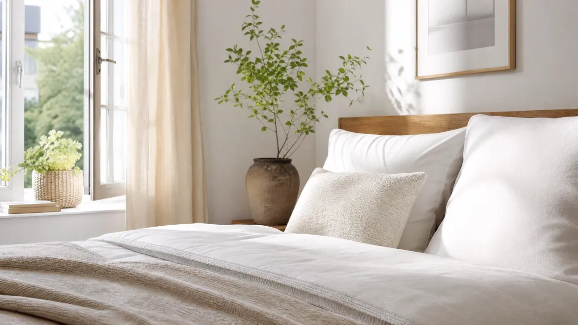 sommerliches schlafzimmer in natürlichen farben