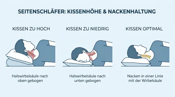 Das richtige Kissen hält die Halswirbelsäule in einer Linie mit dem Rücken.
