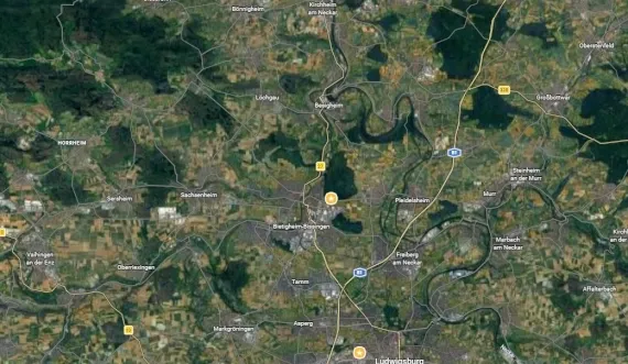 Ausschnitt aus google maps mit Bietigheim-Bissingen im Zentrum